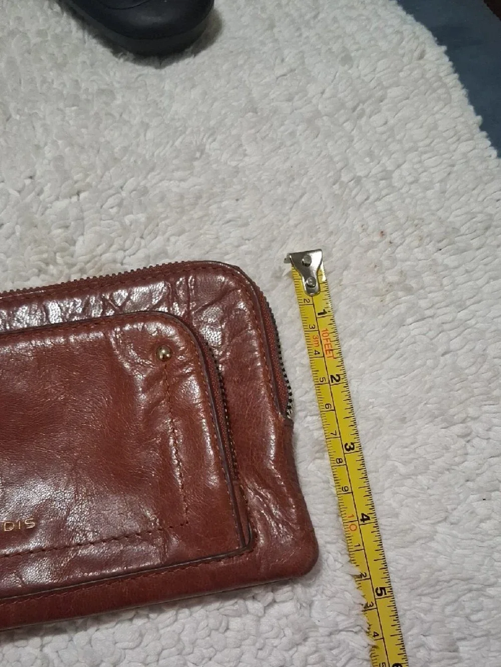 Lodis Leather Double Zip Pouch in Brown with Gold Hardware